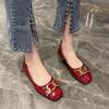 New Single Shoes Fashion Casual Thick Heel Square Toe Metal Light Cut Mary Jane Women's Shoes Size 35-40 Slip-On Square Heel