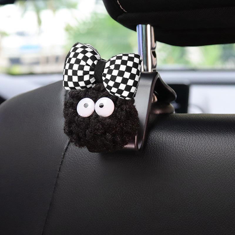 2PCS Cute Cartoon Black Coal Balls Car Seat Back Hooks Storage Vehicle Headrest Organizer Hanger for Groceries Bag Decoration
