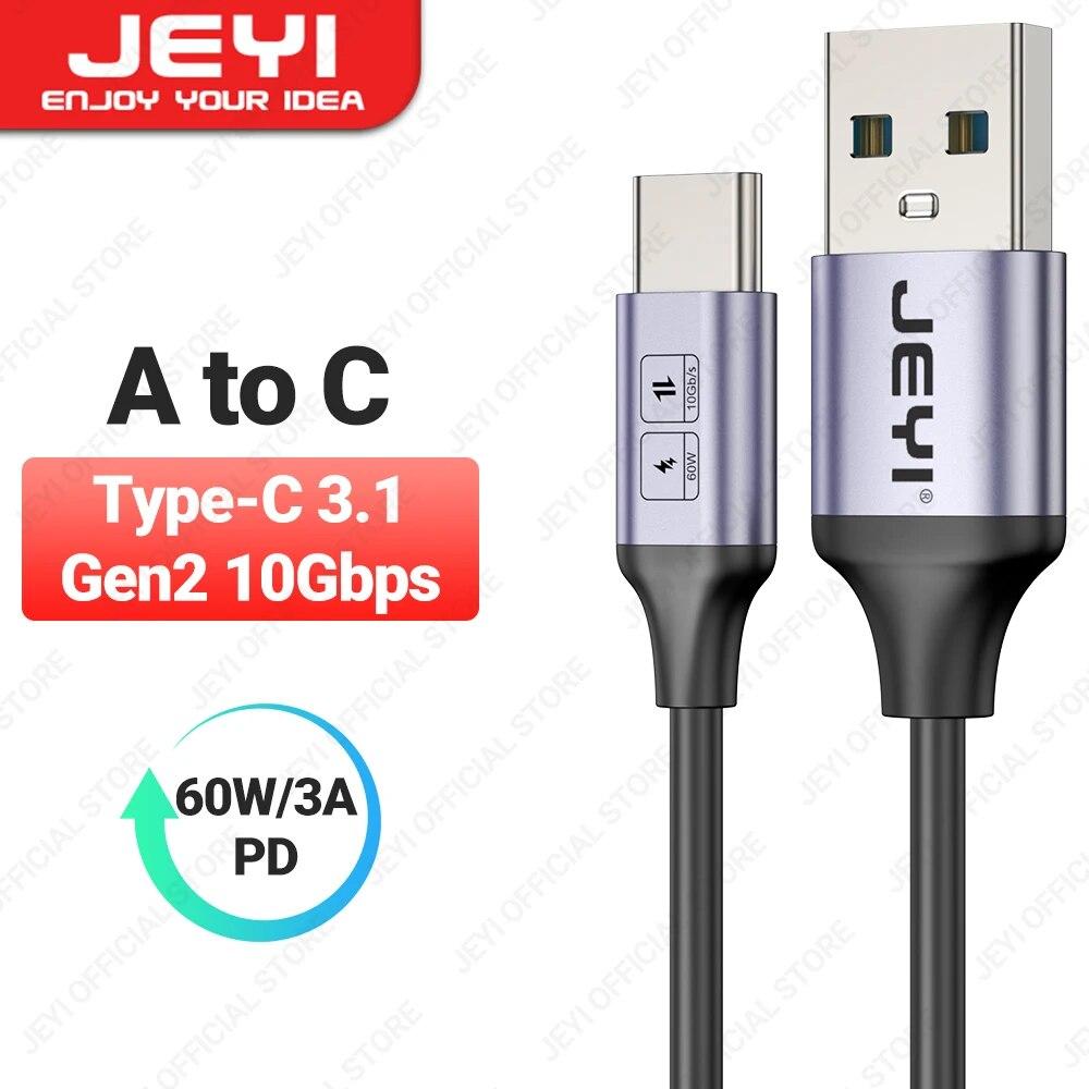 Кабель JEYI USB A на Type-C, 60 Вт, быстрая зарядка, 10 Гбит/с, высокоскоростная передача данных для телефонов Samsung, Xiaomi, Redmi, Huawei и устройств USB-C