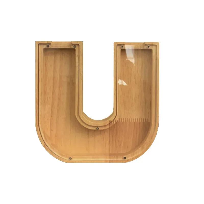 Домашнее украшение 26 букв деревянная копилка с персонализированной прозрачной стеклянной копилкой для детей Подарок детям