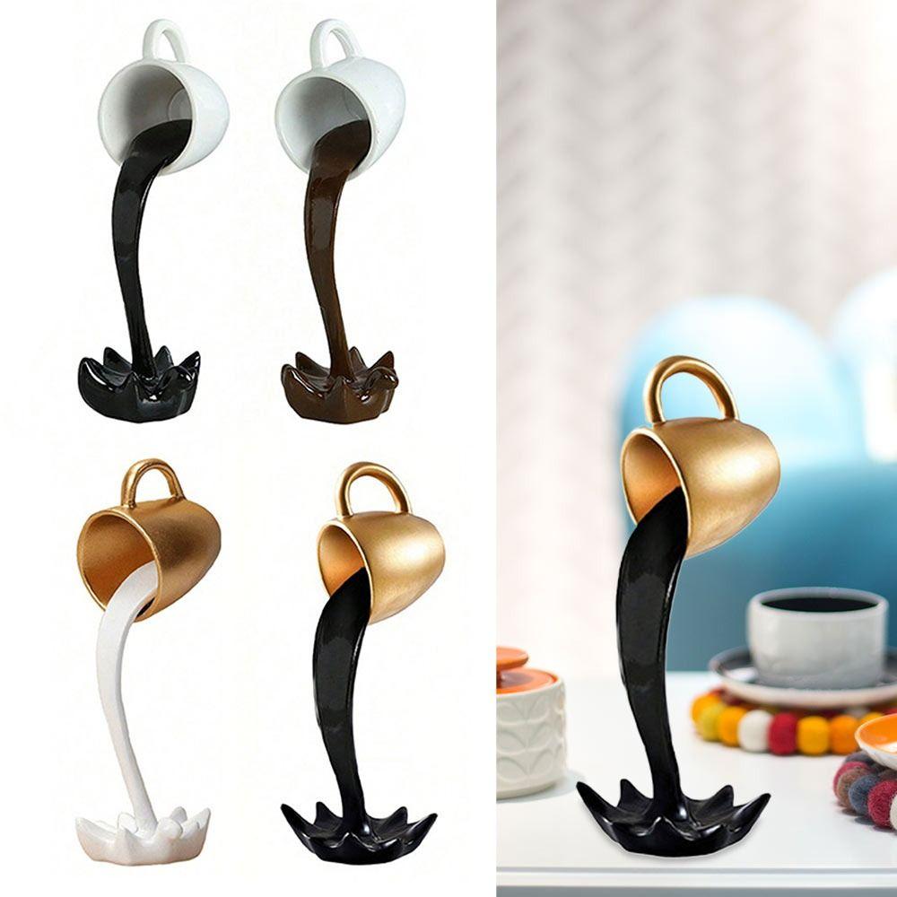 Resin Floating Coffee Cup Gold Color Floating Spilling Coffee Cup Kitchen Decor