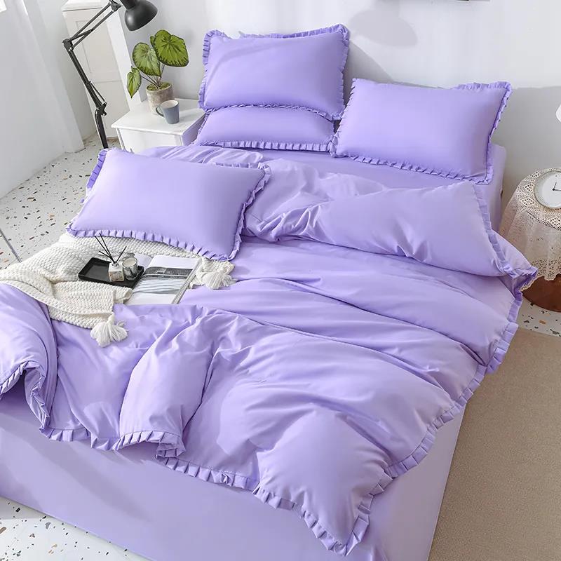 Bedding, Duvet Cover, Bed Sheet Brushed Solid Color Four-piece Set Pure Cotton Side Double Bed Single