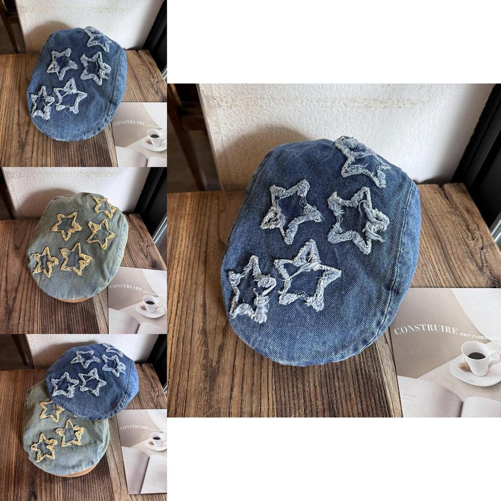 Винтажная джинсовая беретка с принтом «Звездное небо» для арт-моды и повседневной носки