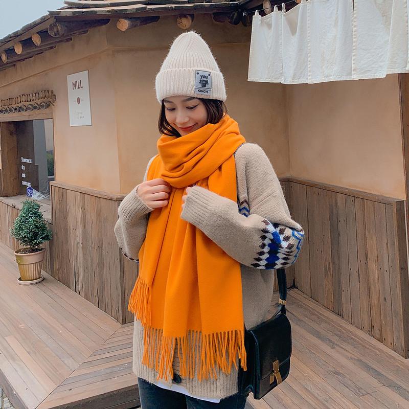 Women'S Thick Warm Solid Color Scarf Autumn And Winter New Style Cashmere Scarf Versatile Wool Scarf