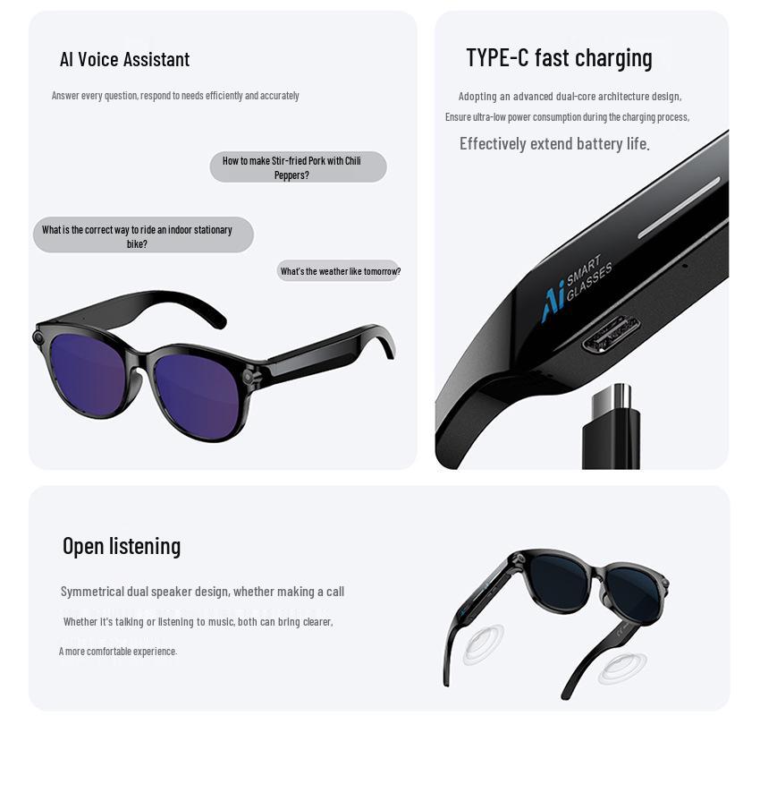 M89 Smart Glasses with 800W Camera, Video Recording, Language Translation, Music Playback, and Call Functionality.