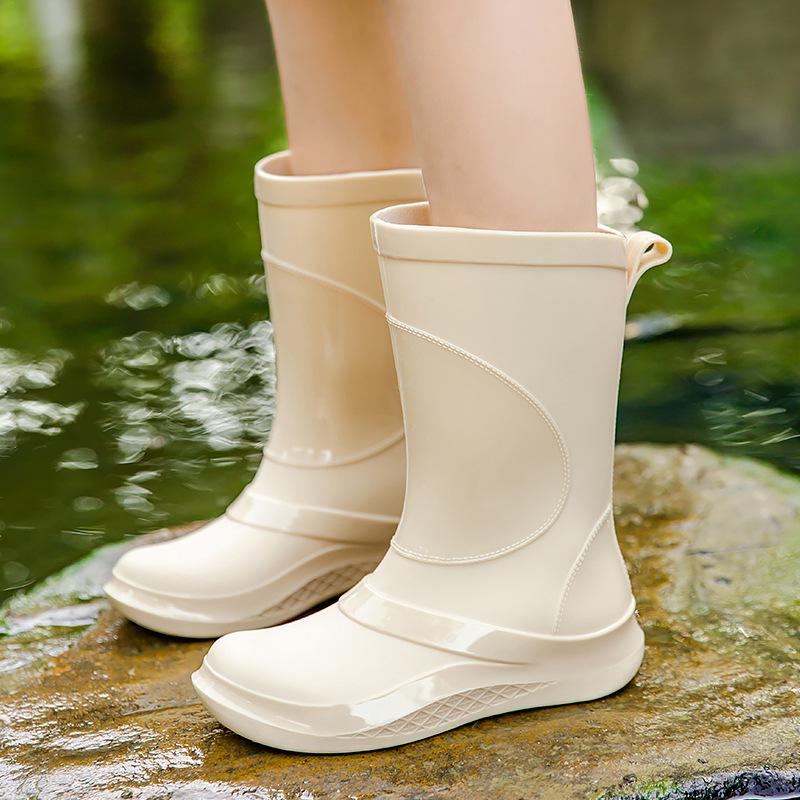 Модные женские модные сапоги средней длины, резиновые, водонепроницаемые, нескользящие, резиновые сапоги, для работы на открытом воздухе, хлопковые, водонепроницаемые, кухонные сапоги