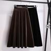 2024 Autumn/Winter Plus Size High-Waisted Gold Velvet A-Line Skirt with Elastic Waist - Slimming Long Skirt for Women