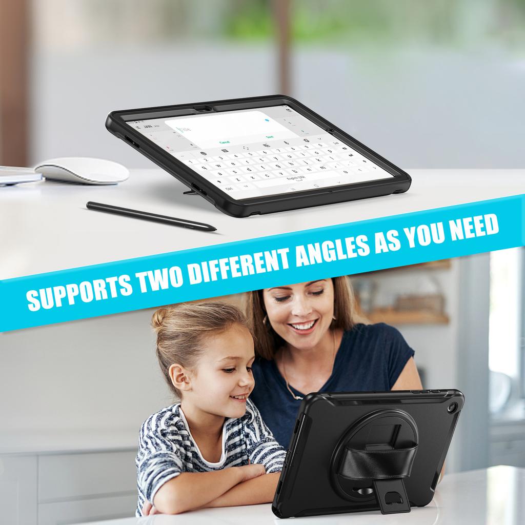 Чехол с ремешком на руку для Samsung Galaxy Tab A9 SM-X110 X115 X117 A9 Plus X210 X216 X218, 360-градусная вращающаяся обложка, 3-слойная защита Funda