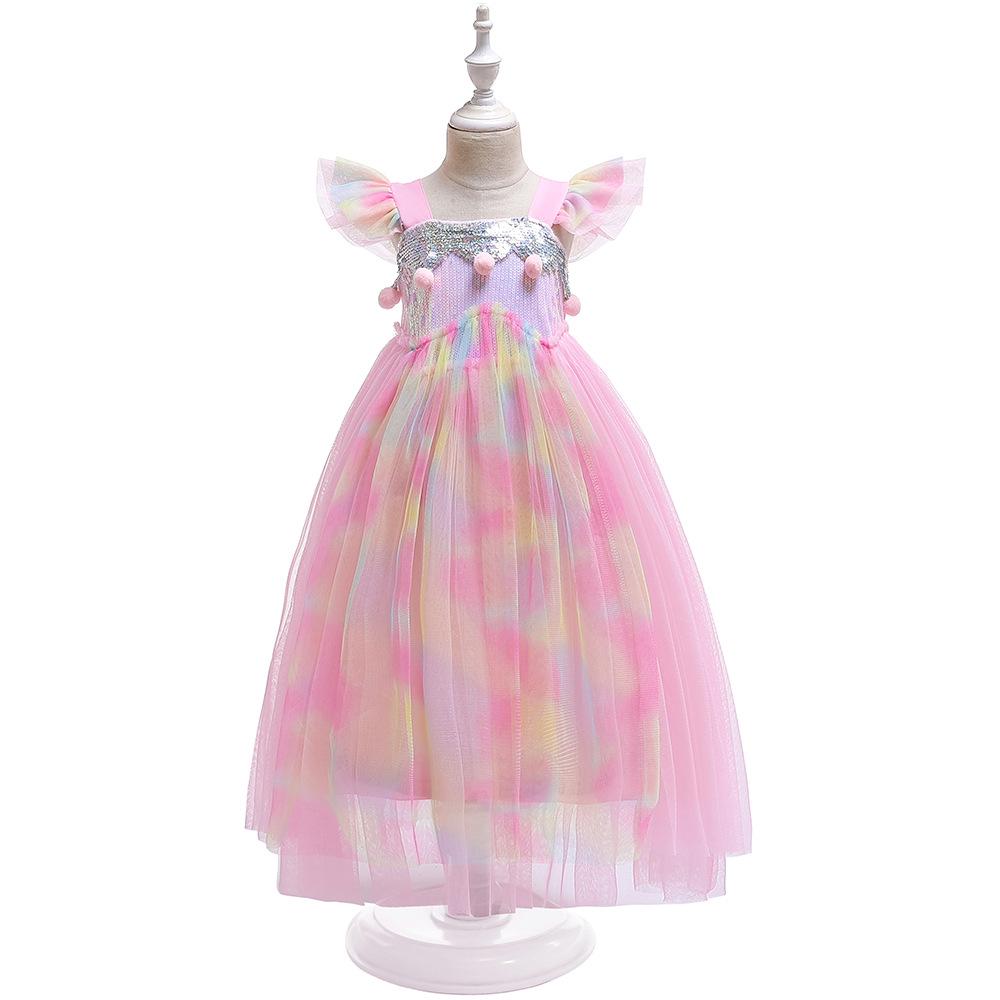 "2023 Christmas Unicorn Princess Dress for Girls, Mesh Rainbow Cotton, Ages 4-12"