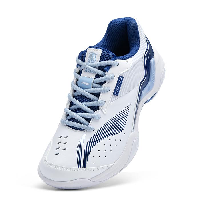 Li Ning Thunder Sonic Boom Амортизация Скользкая Устойчивая к истиранию Низкие Бадминтонные кроссовки Унисекс Белый Синий AYTV005-1