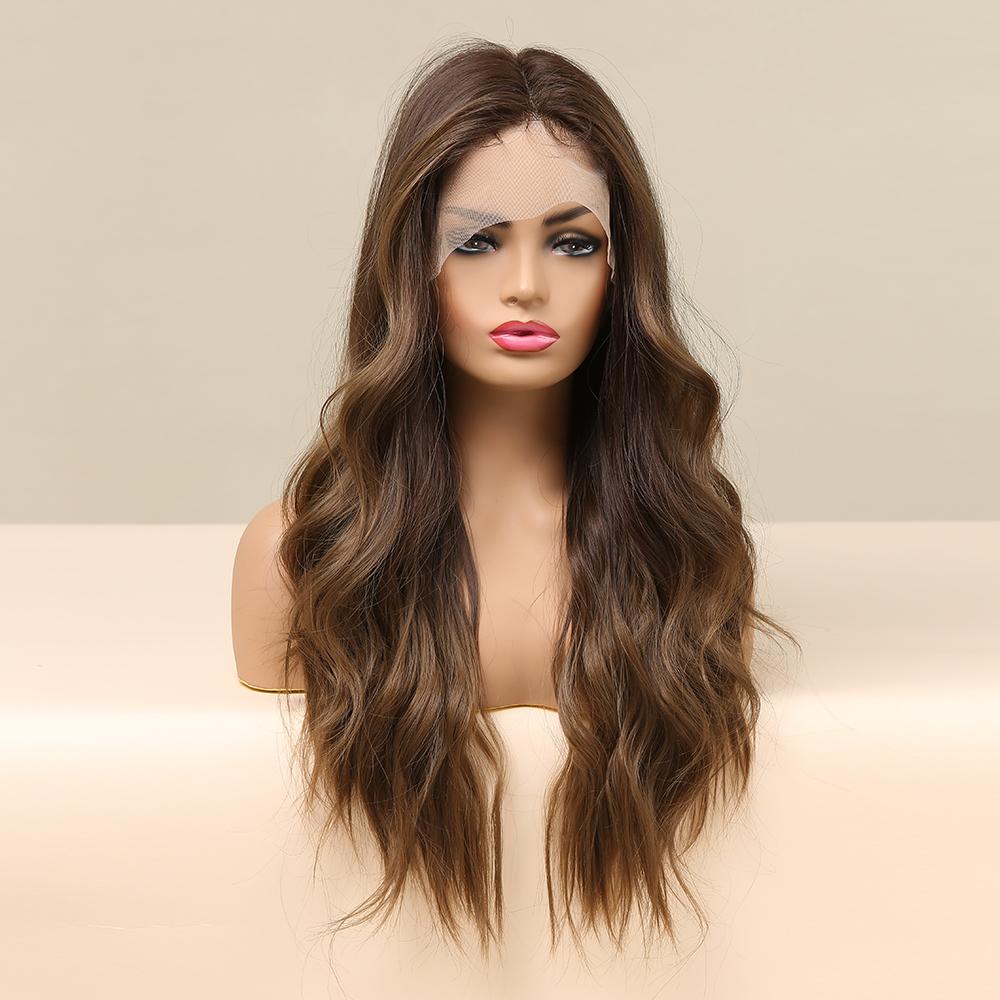 Длинные ALAN EATON натуральные волнистые передние кружевные парики черные синтетические парики для белых черных женщин повседневные вечерние свадебные волосы термостойкие