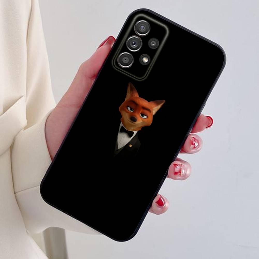 Cute cartoon fox art Phone Case For Samsung S24,21,22,23,30,Ultra,20,Plus,Note,10,9,Black soft silicone case