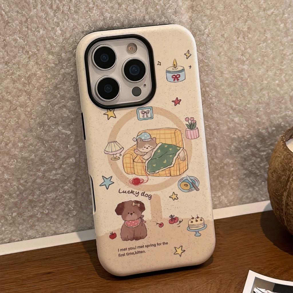 Cute Puppy Magnetic Holder for Apple 17 Phone Case for IPhone 16 for 13 Film 15 Promax Hard 14