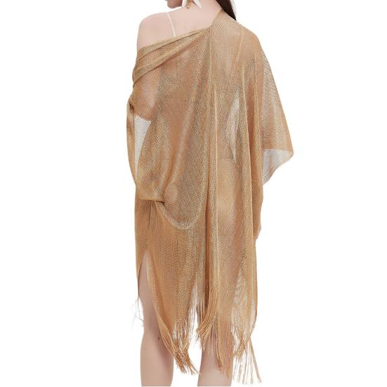 Женская шаль с рукавом три четверти, однотонная, с открытой передней частью, с кисточками, солнцезащитная, летняя, тонкая, накидка на бикини, шаль, пляжная одежда