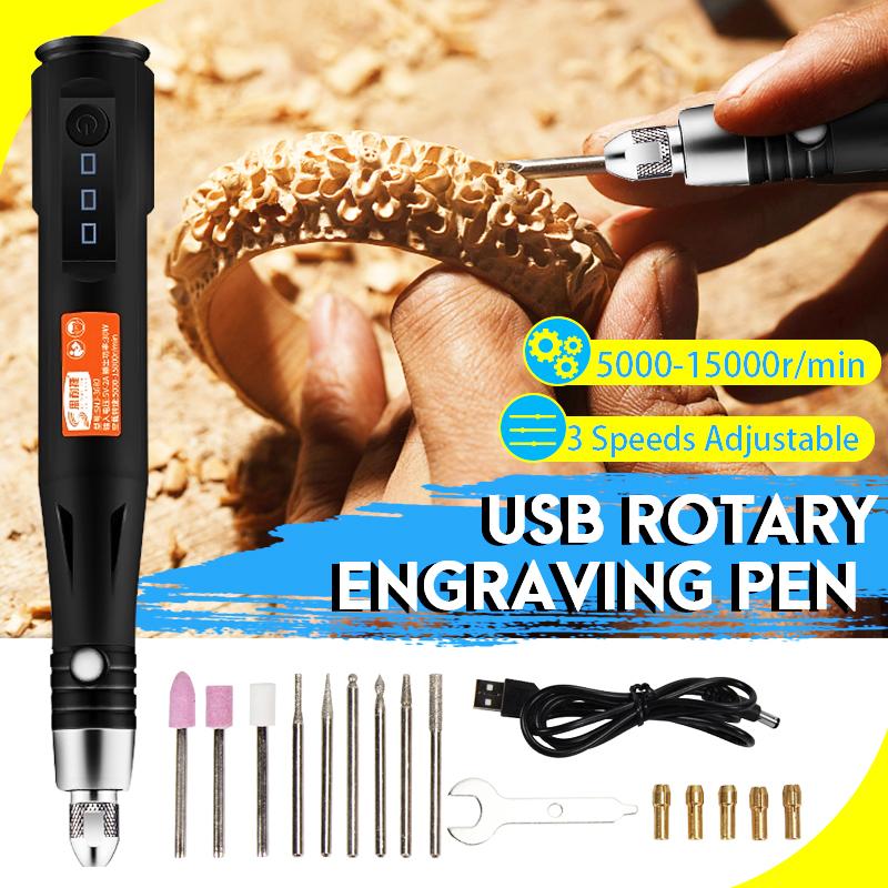 Мини-гравировальный станок, 5000-15000 об/мин, 3 скорости, регулируемая электрическая шлифовальная машина, гравер, ручка, абразивные инструменты, USB, беспроводной шлифовальный набор