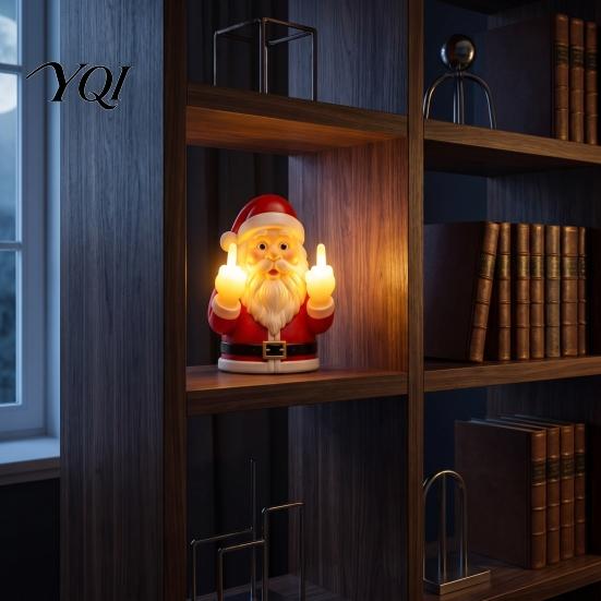 Personalized Christmas Gift Ideas Funny Middle Finger Wall Light, Resin Santa/Green Figure Glowing Decor Santa Claus Lamp with Warm LED, Tabletop