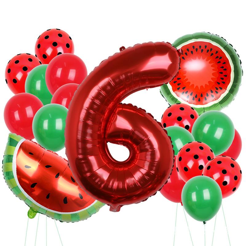 18 шт. Новый летний набор шаров «Арбуз» 1-9 лет День рождения Фруктовая вечеринка Украшение Набор шаров из алюминиевой фольги