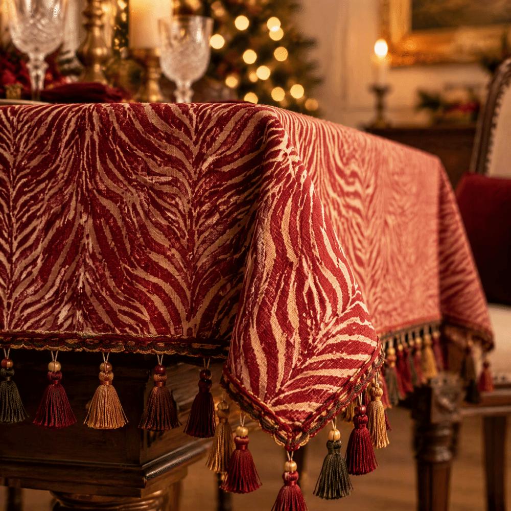Golden Jacquard Christmas Tablecloth Woven Reversible Table Cover Dining Table Cloth Christmas