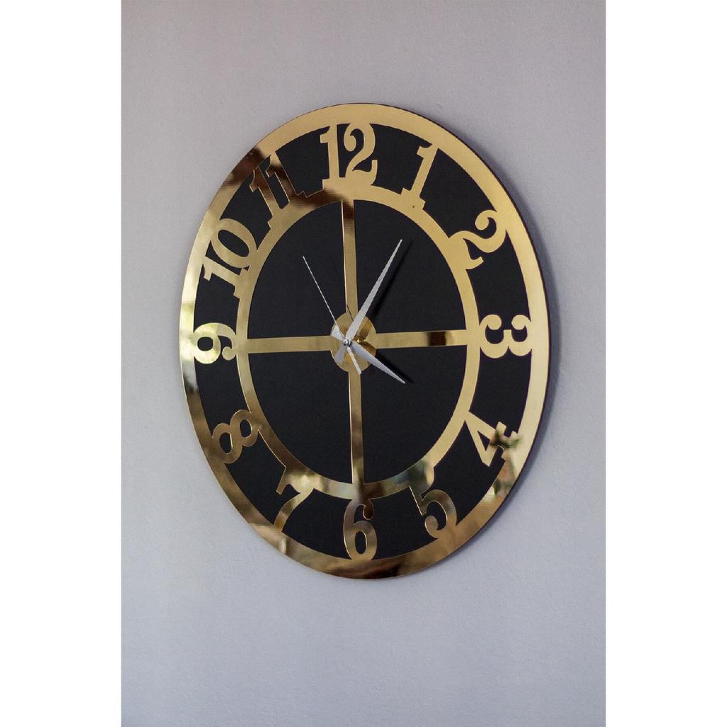 Маленькие декоративные настенные часы 40x40 см круглые двухслойные золотые оргстекло на МДФ с турецкими цифрами