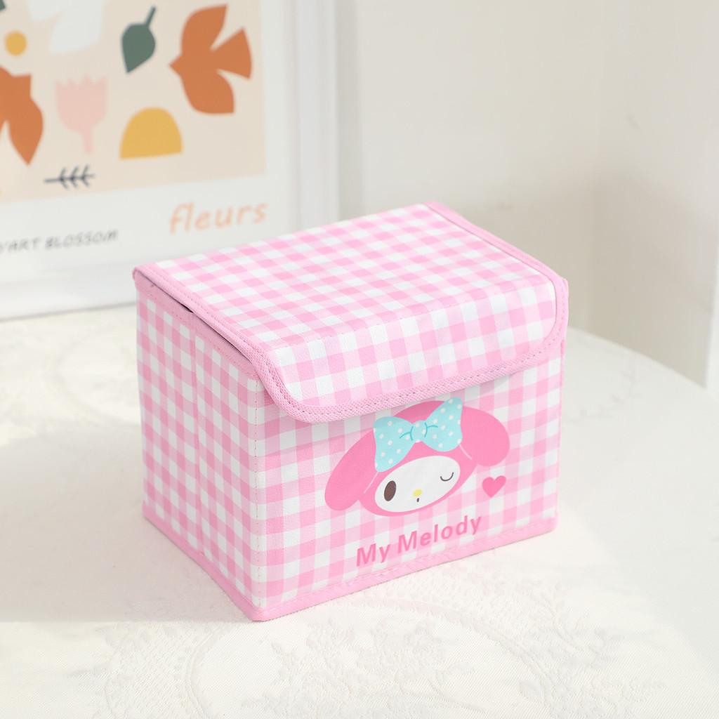Hello Kitty Kuromi Cinnamoroll Melody Узор в клетку Складной откидной ящик для хранения для офиса и спальни