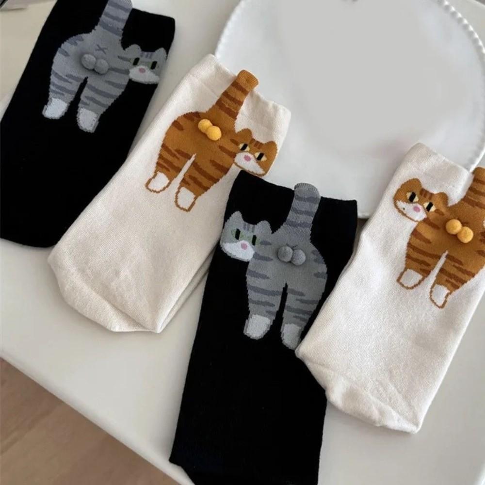 Soft Cartoon Cat Socks Breathable Novelty Kitty Socks Cute 3D Cat Eggs Socks  Lady