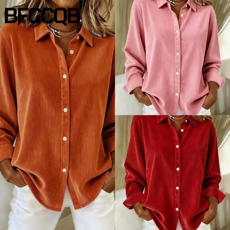 BFCCQB Women's POLO Neck Long Sleeve Autumn Winter Fashion Casual Blouses & Shirts