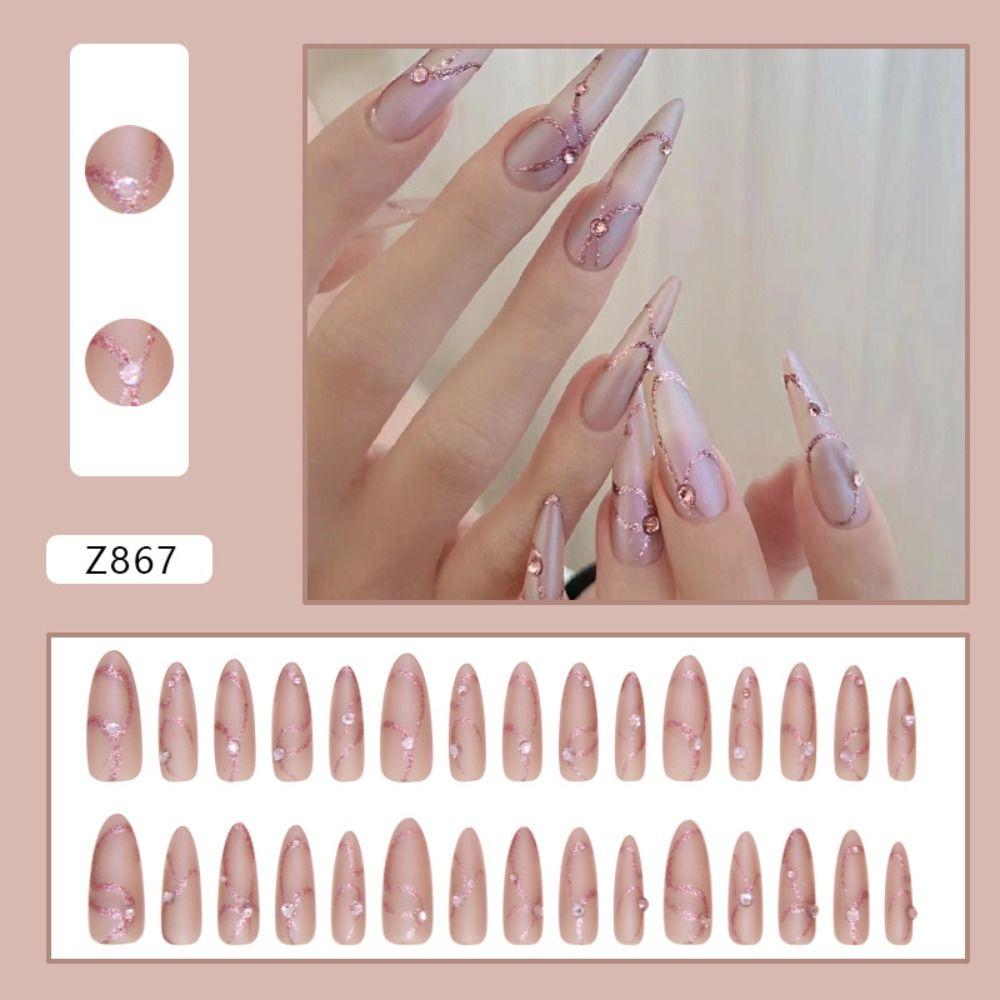 24pcs Long Stiletto and Ballerina Fake Nials Cat Eye Press on Nails Manicure False Nails DIY