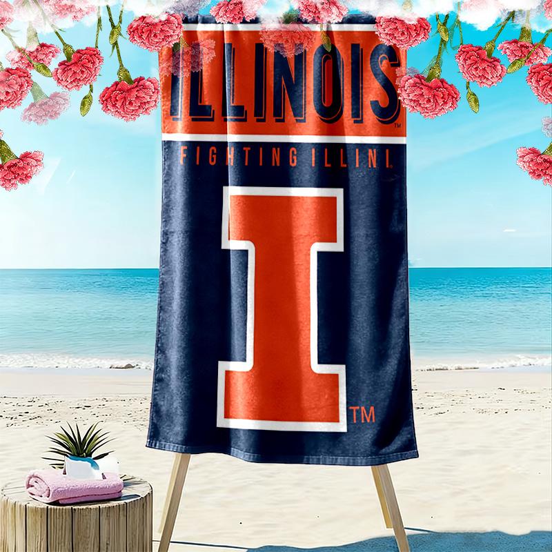 Illinois Fighting Illini Print Beach Towel, Large Soft Quick Dry Towel for Beach Camping Swimming