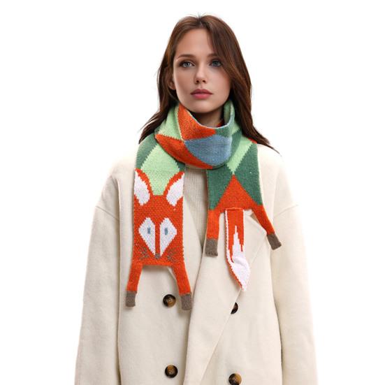 Women Scarf Cartoon Fox Design Faux Cashmere Soft Warm Scarf Autumn Winter Long Scarf Versatile Clothing