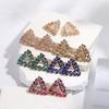 Vintage Luxury Triangle Stud Earrings Full Paved Zircon Hollow Out Exaggerated Temperament Jewelry For Women