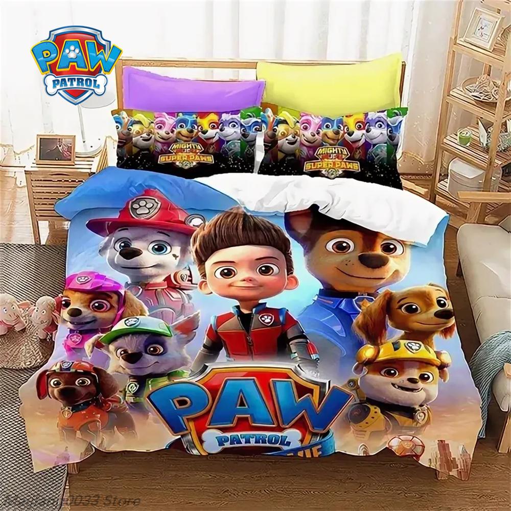 Paw Patrol Bedding Set 3Pcs Duvet Cover Chase Marshall Skye Rubble Rocky Zuma Everest Ryder Kids Boys Girls Gift