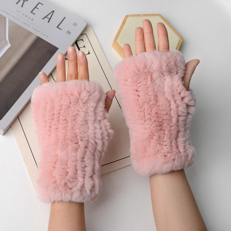 Новые женские вязаные варежки из 100% натурального меха кролика рекс, зимние теплые женские перчатки без пальцев из натурального меха, вязаные меховые варежки ручной работы