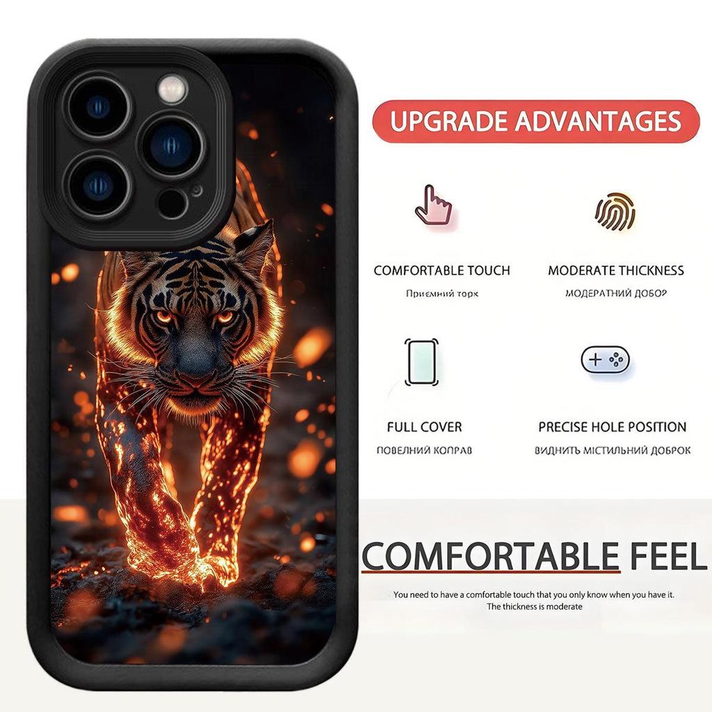 Черный ребристый чехол для телефона 'Король Тигров' для iPhone 14/15/16/17 Pro Max