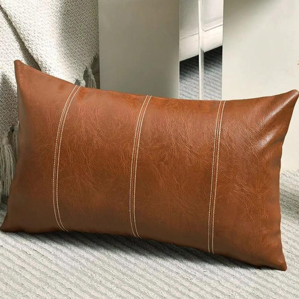 Zipper Style Patchwork Pillow Cover Waterproof Pillowcase PU Leather Throw Pillow Covers  Couch