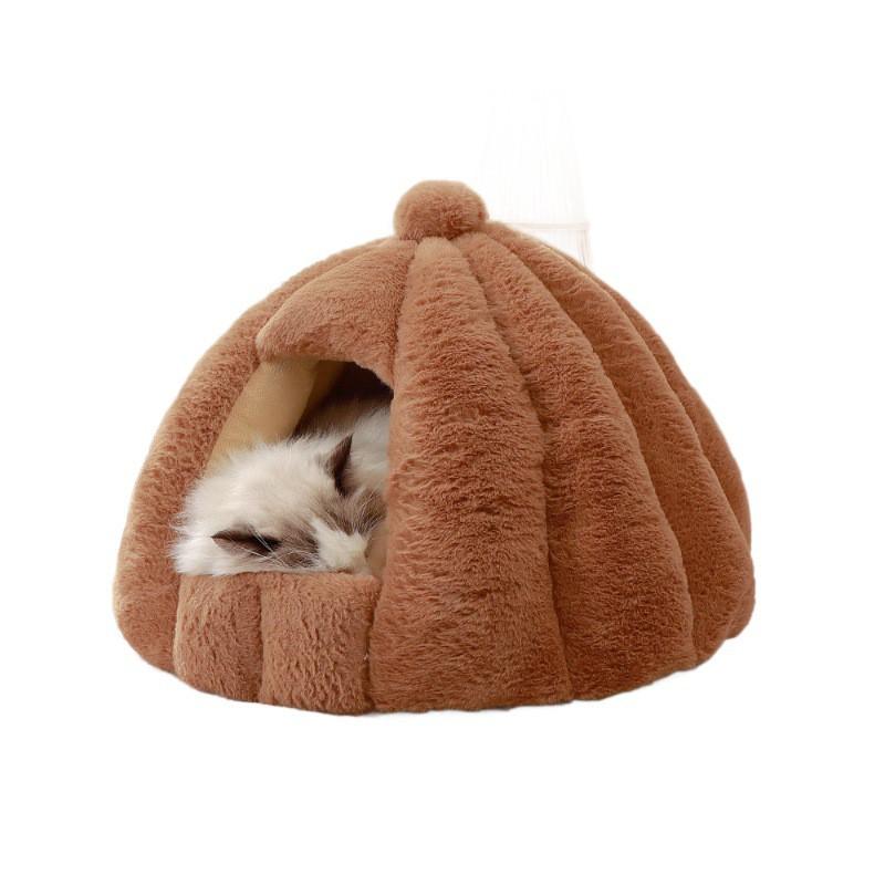 Thickened Round Semi-Enclosed Pet Bed Cats Dogs Winter Warm Washable Indoor Nest