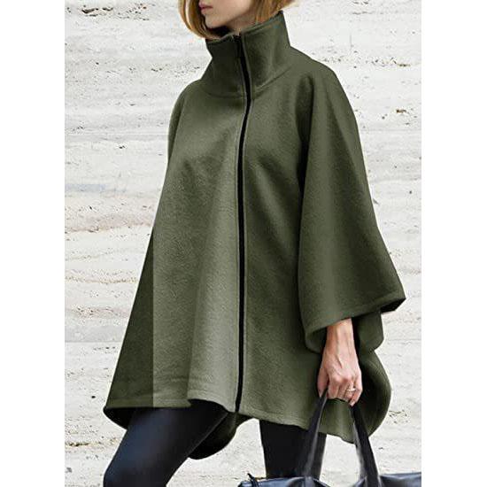 Women's Autumn and Winter Cape Zipper Faux Wool Shawl Cape Coat for Women