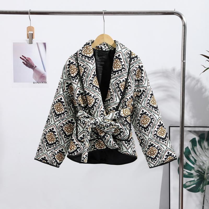 Printed Lace Up Cotton Jacket Lapel Cardigan Thick Warm Women's Oversize Coat Retro Ethnic Style Autumn/Winter 2025