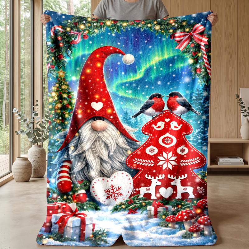 Christmas Gnome and Deer blanket Personalized Name Flannel Blanket Soft Cozy Plush Throw for Sofa Bed Lightweight Home Decor