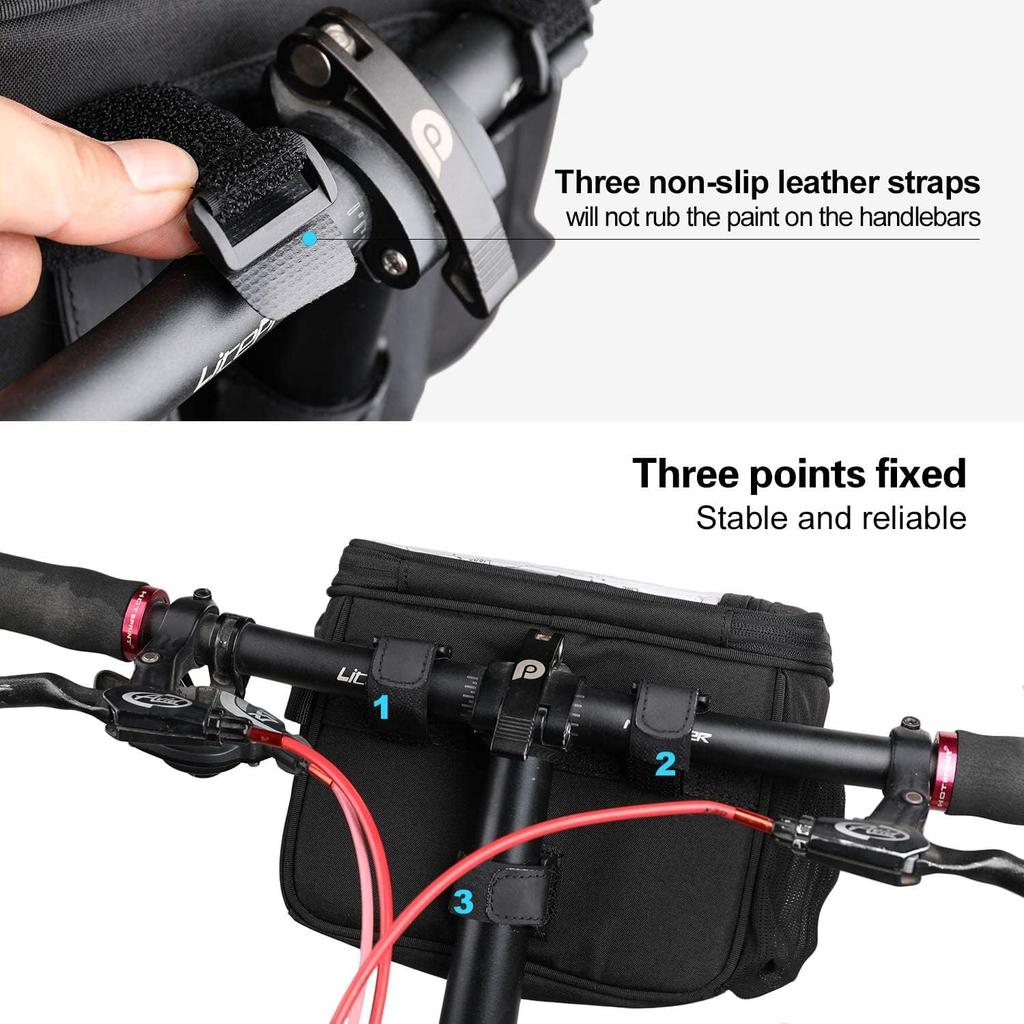 Rhinowalk Waterproof Bicycle Basket, Front Bag, Handlebar Bag, Frame Bag, Side Bag, Matte Black