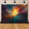 2D Mystical Galaxy Backdrop Silhouette in Vibrant Colorful Nebula Photography Background