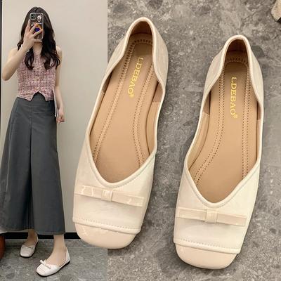 2024 Весна Новые Корейские Универсальные Плоские Женские Туфли Модные Квадратные Головы Большие Размеры Короткие Носки Повседневные Женские Туфли 35-40