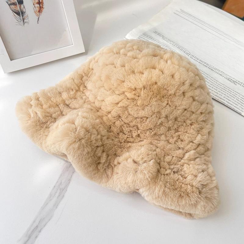 Rex Rabbit Fur Hat Autumn and Winter Versatile Middle-aged and Elderly Warm Ear Protection Top Hat Bucket Hat Show Face Little Mother Hat