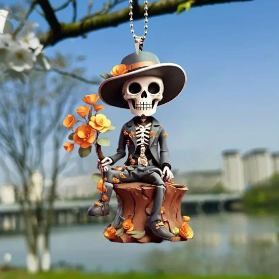 Halloween Decorations Skull Man Car Pendant Cartoon Rearview Mirror Ornament Gothic Hanging Accessories