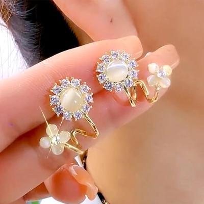 Роскошные серьги-цветы из циркона «Кошачий глаз» для женщин - Изысканные и блестящие