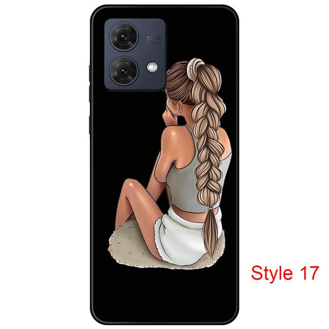 Чехол для Motorola Moto G84 Cartton Cute on Moto G 84, черный чехол, чехол 6,5 дюйма, противоударный, мягкий бампер, противоскользящий, прочный ТПУ