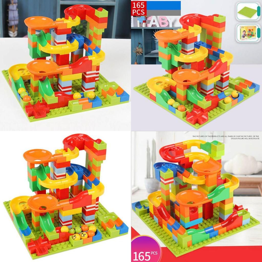 Colorful 165pcs Classic Marble Run Maze Ball Race Track Building Blocks Set For Kids