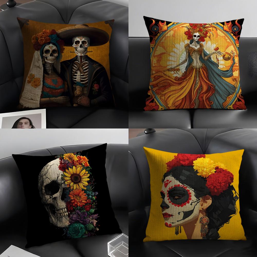 Festival Day of the Dead Art Pillow Case Linen Cushion Covers For Decorative Sofa Home Pillows Case Car Chair Pillows Cases