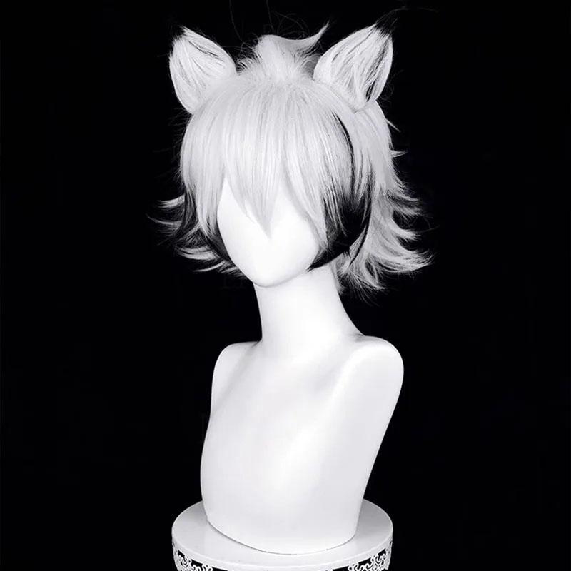 Парик для косплея Von Lycaon Game ZZZ Silver White Black Short Парик из термостойких синтетических волос для Хэллоуина, парики для аниме + шапочка для парика