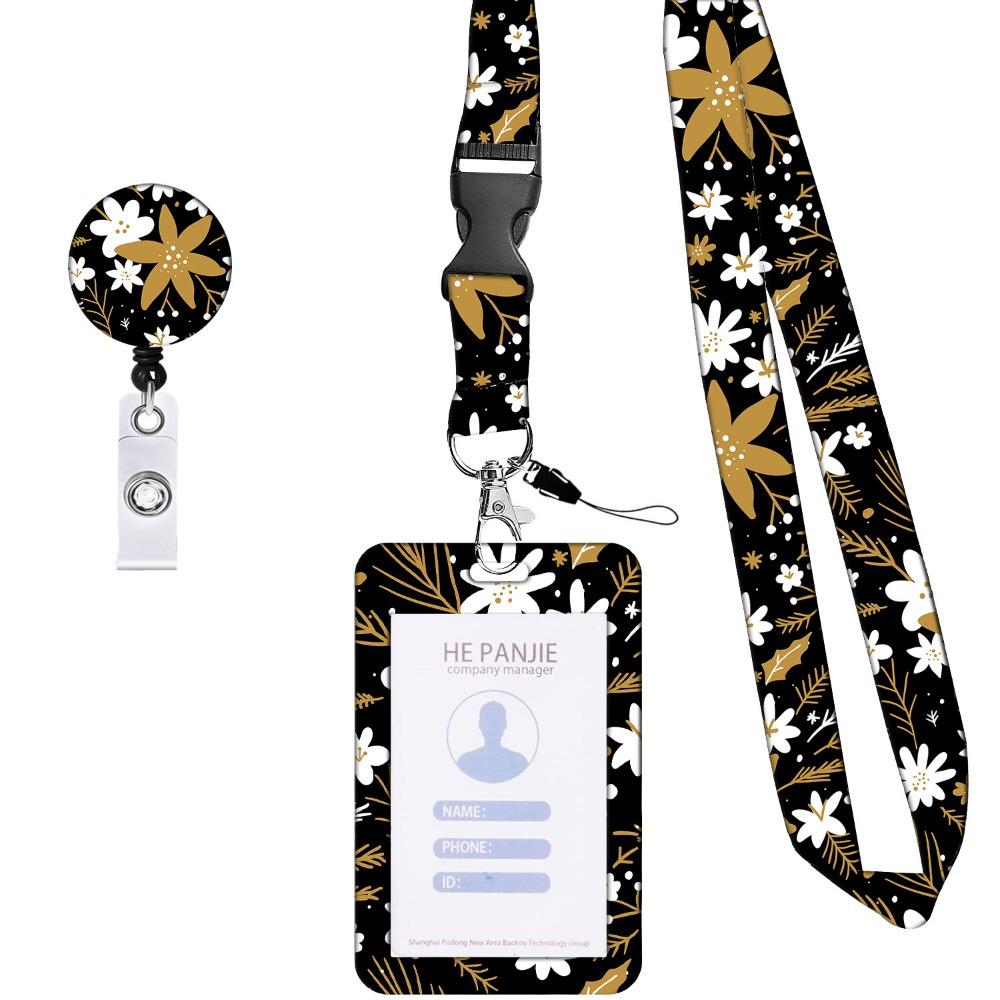 Flower Working Cards Holder Necklace Strap Retractable Badge Card Case  Card Protector