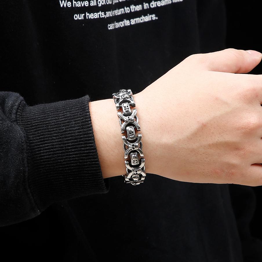 Готический браслет-цепочка с головой черепа для мужчин, мужские браслеты в стиле панк, мужские 8,67 дюйма, твердые байкерские украшения из нержавеющей стали